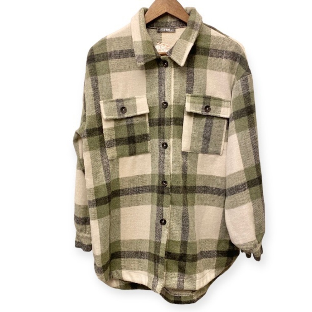 BTFBM NWT Shacket Size Large Womens Green Plaid Flannel Shirt Jacket New W/Tags
